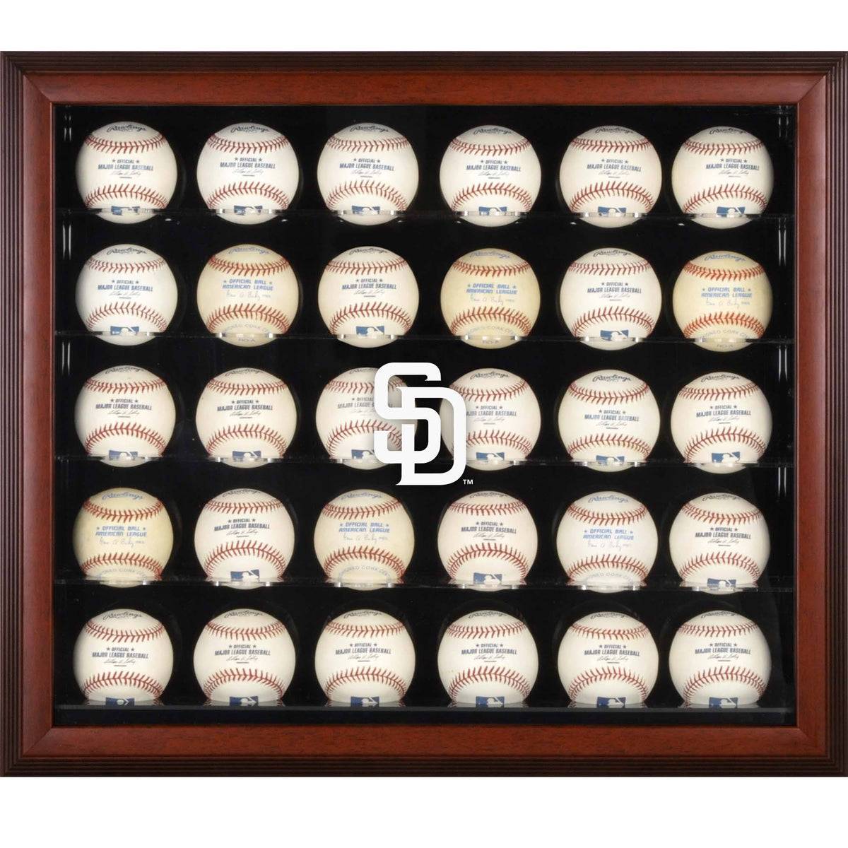 Mahogany Framed 30-Ball Display Case D488