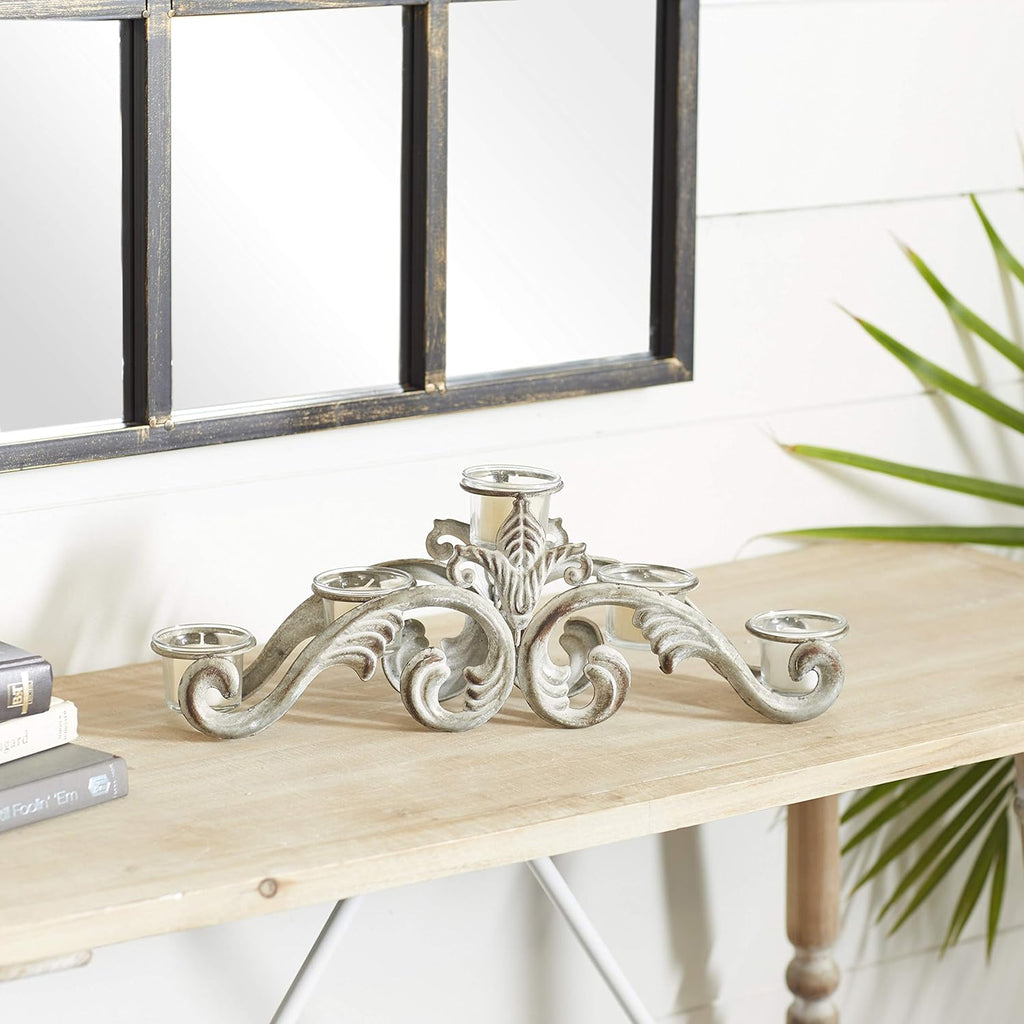 White Iron Candelabra Holds 10 Pillar Candles L381