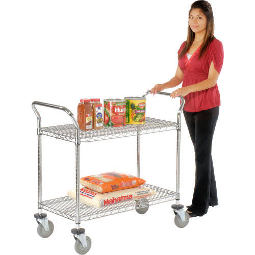 Chrome 2 Shelf Utility Cart with Polyurethane Brake Casters V904