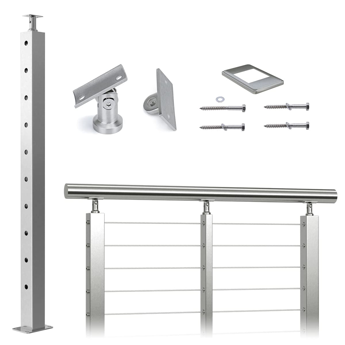 Square 36x2x2 Stainless Steel Brushed Cable Railing Post A548286