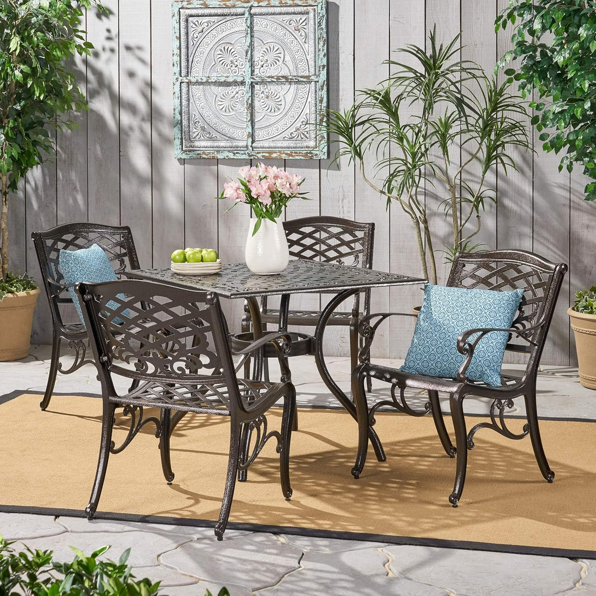 Hammered Bronze Cast Aluminum 5 Pcs Outdoor Dining Set D794