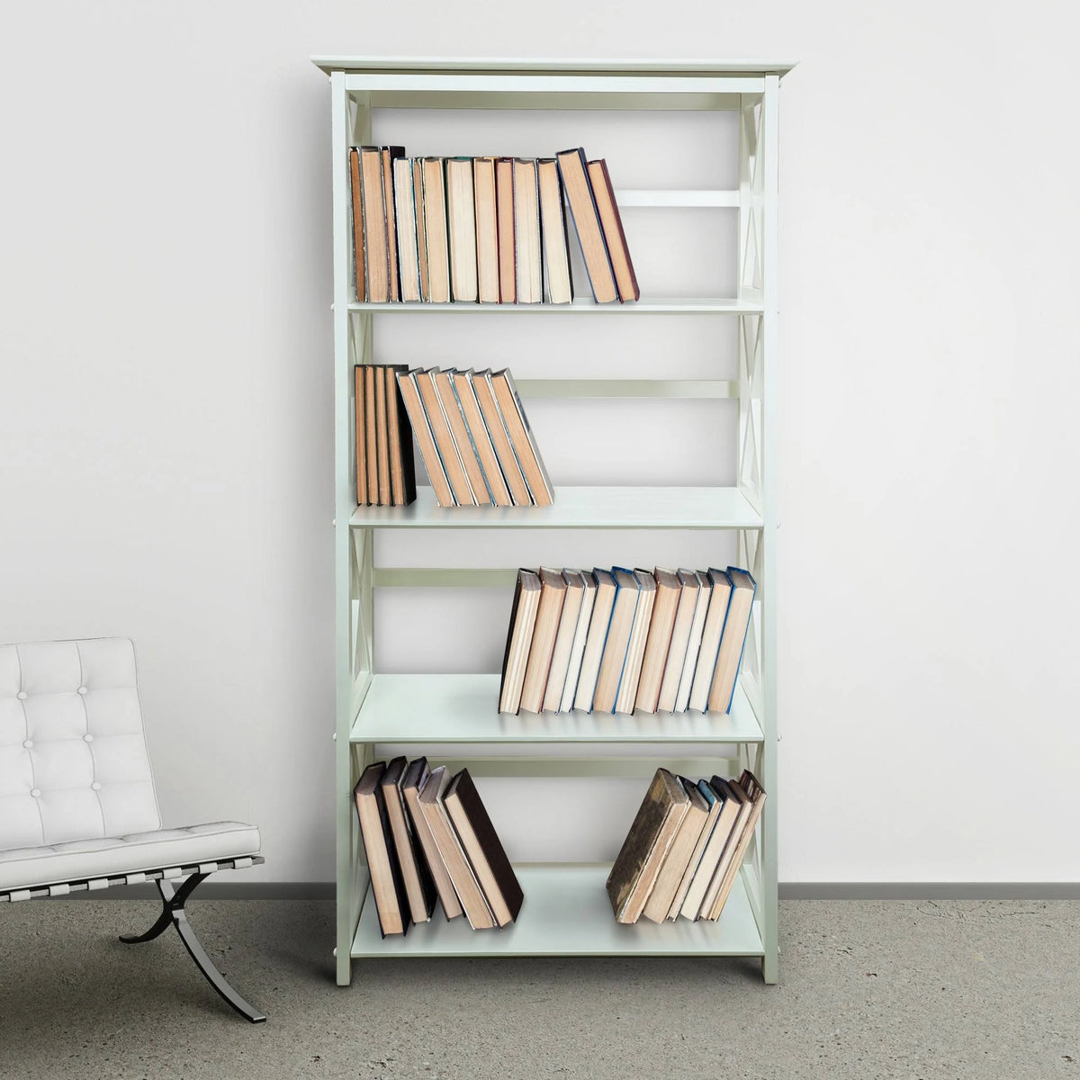 White 5 Shelf Bookcase D996