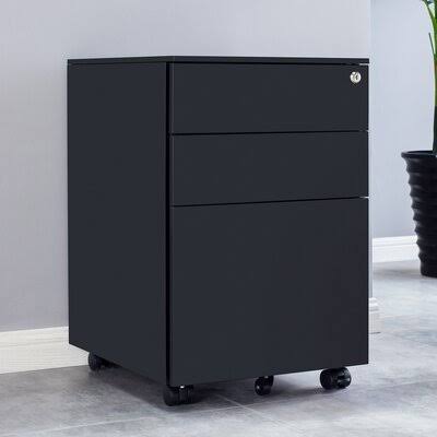 Black 3-Drawer Mobile Vertical Filing Cabinet D876024