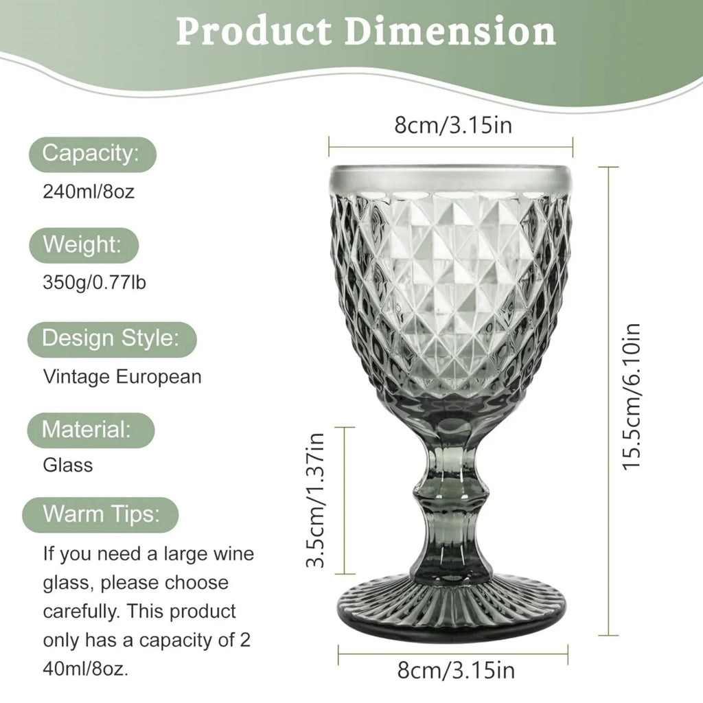 Smoke Gray Diamond Pattern Wine Glass Set of 6 U737642