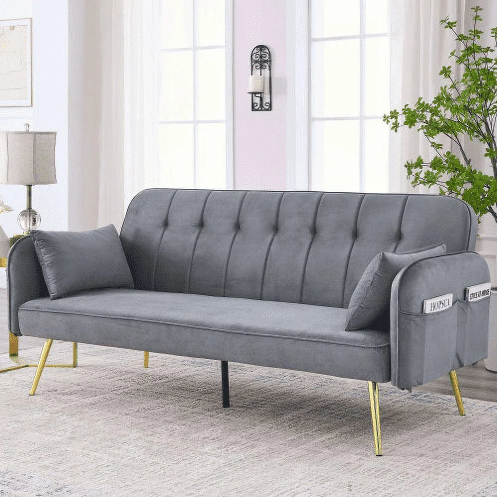 Grey Velvet Convertible Folding Sofa Bed O825