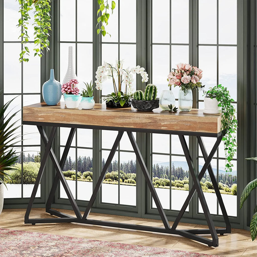 55" Wood Console Table with Metal Base Z7686