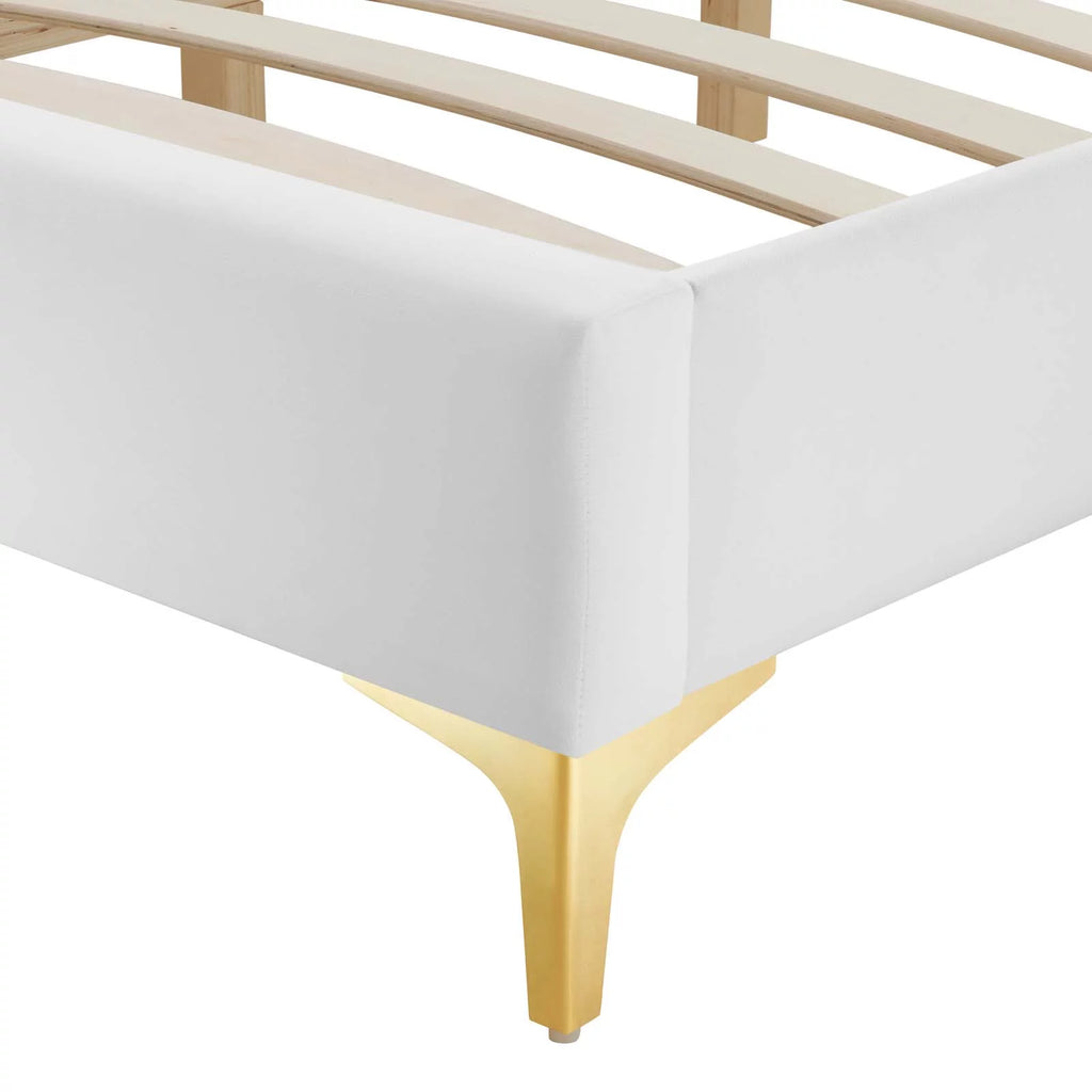 King Size White Velvet Platform Bed Frame I8166