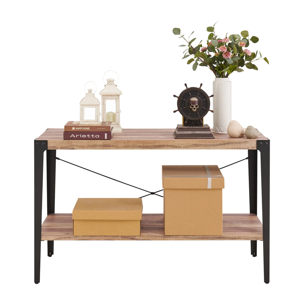 Industrial Console Table with Metal Legs and Distressed Wood Finish T734