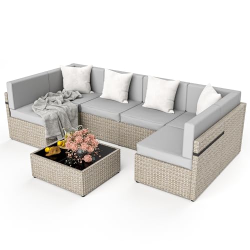 7 Pieces Wicker Patio Sectional Sofa Set with Coffee Table C116669