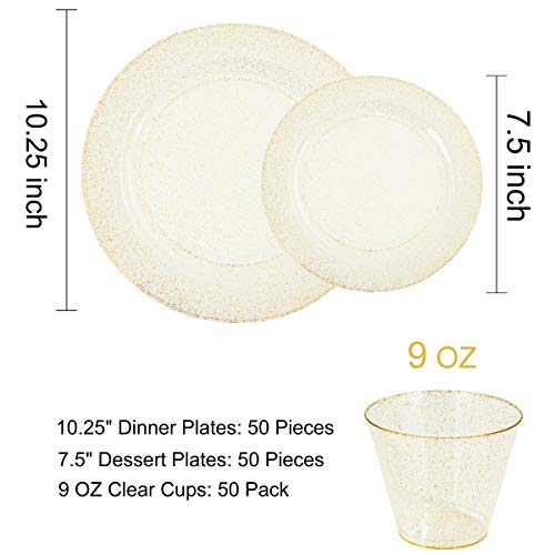 350 Pieces Gold Glitter Disposable Dinnerware Set D764