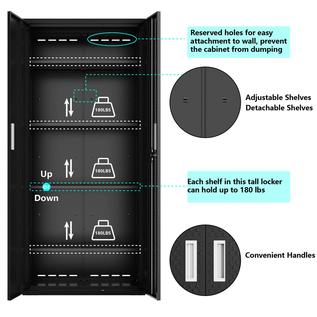 Tall Metal Storage Garage Cabinets with Locking Doors and 4 Adjustable Shelves K52099
