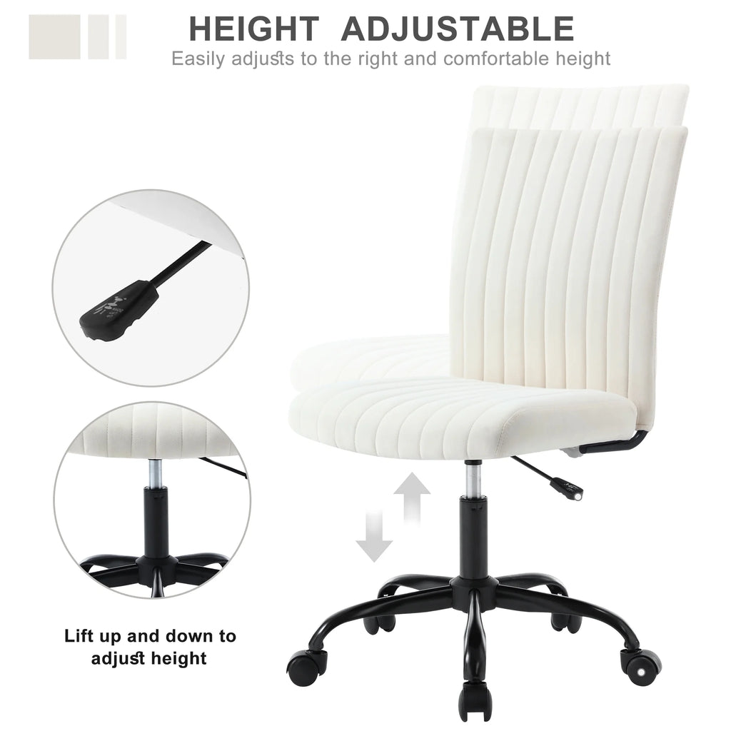 Velvet Armless Swivel Desk Chair with Wheels B48819