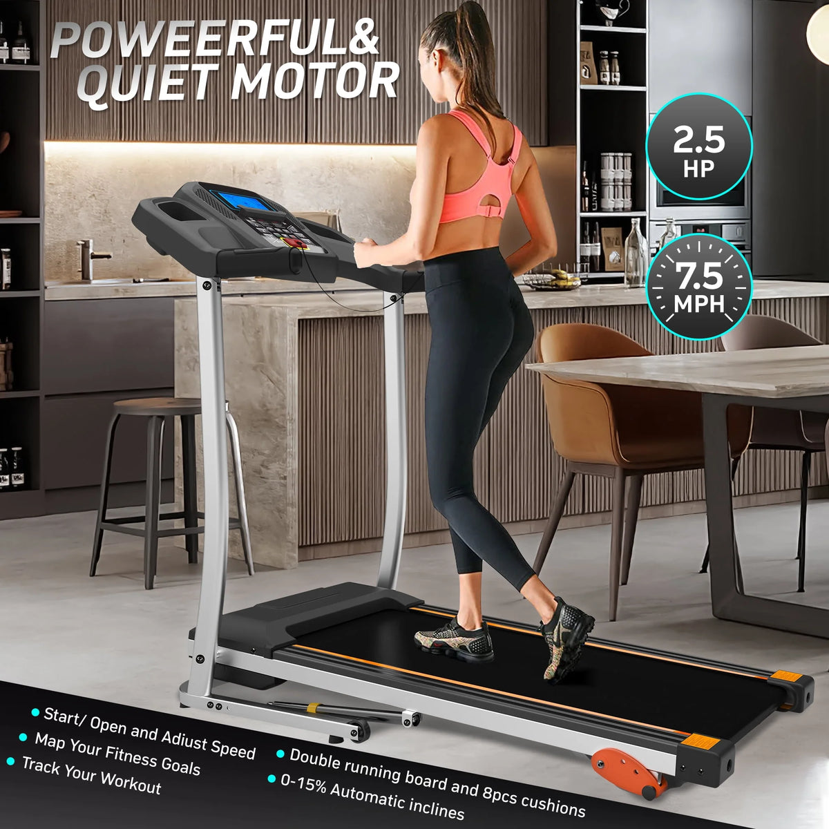 2.5 Hp Folding Treadmill with Incline K7309