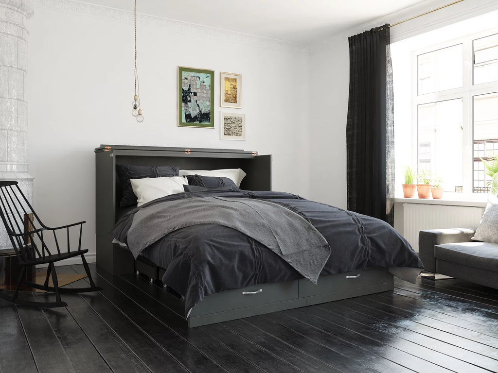 Queen Solid Wood Murphy Bed Chest with Mattress Y289