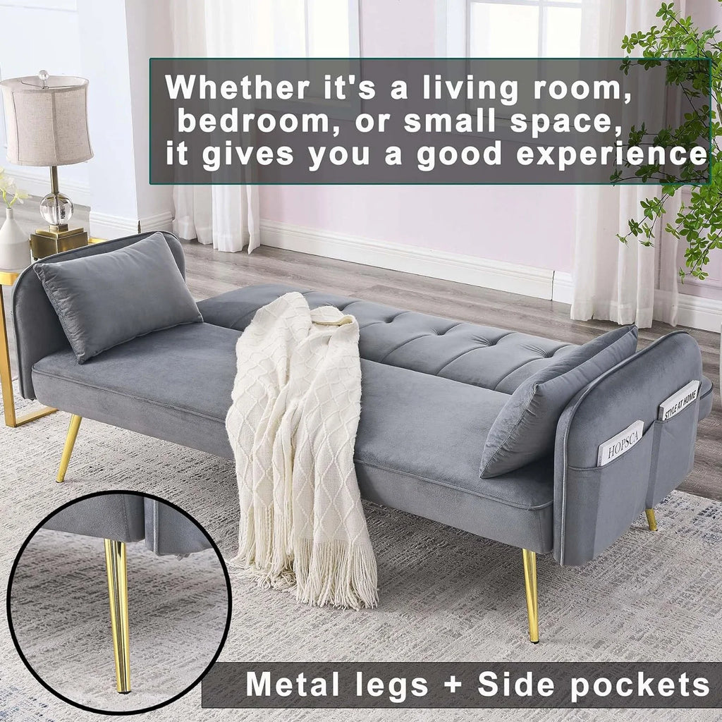 Grey Velvet Convertible Folding Sofa Bed O825