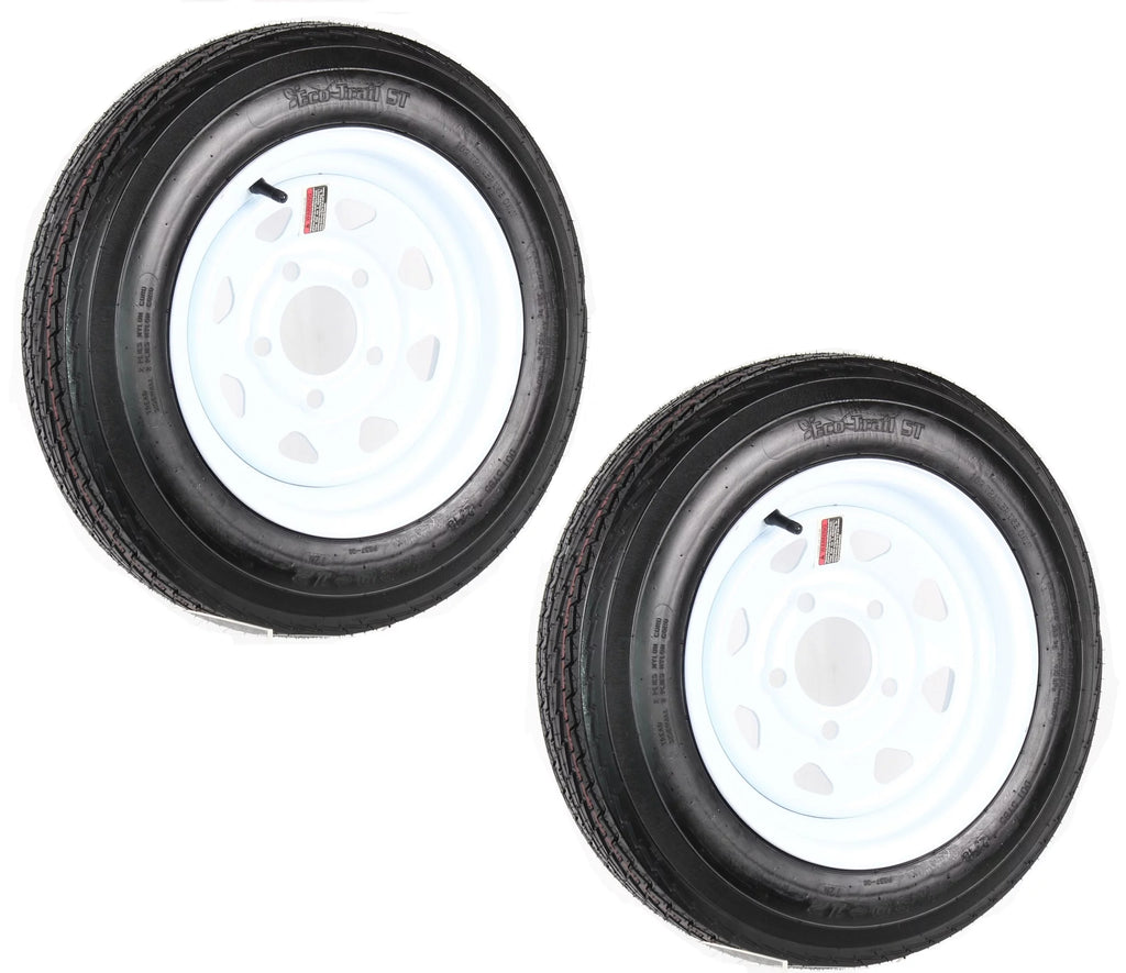 2-Pk Trailer Tire On Rim 480-12 4.80-12 12 LRB 5 Hole White Spoke Wheel D288