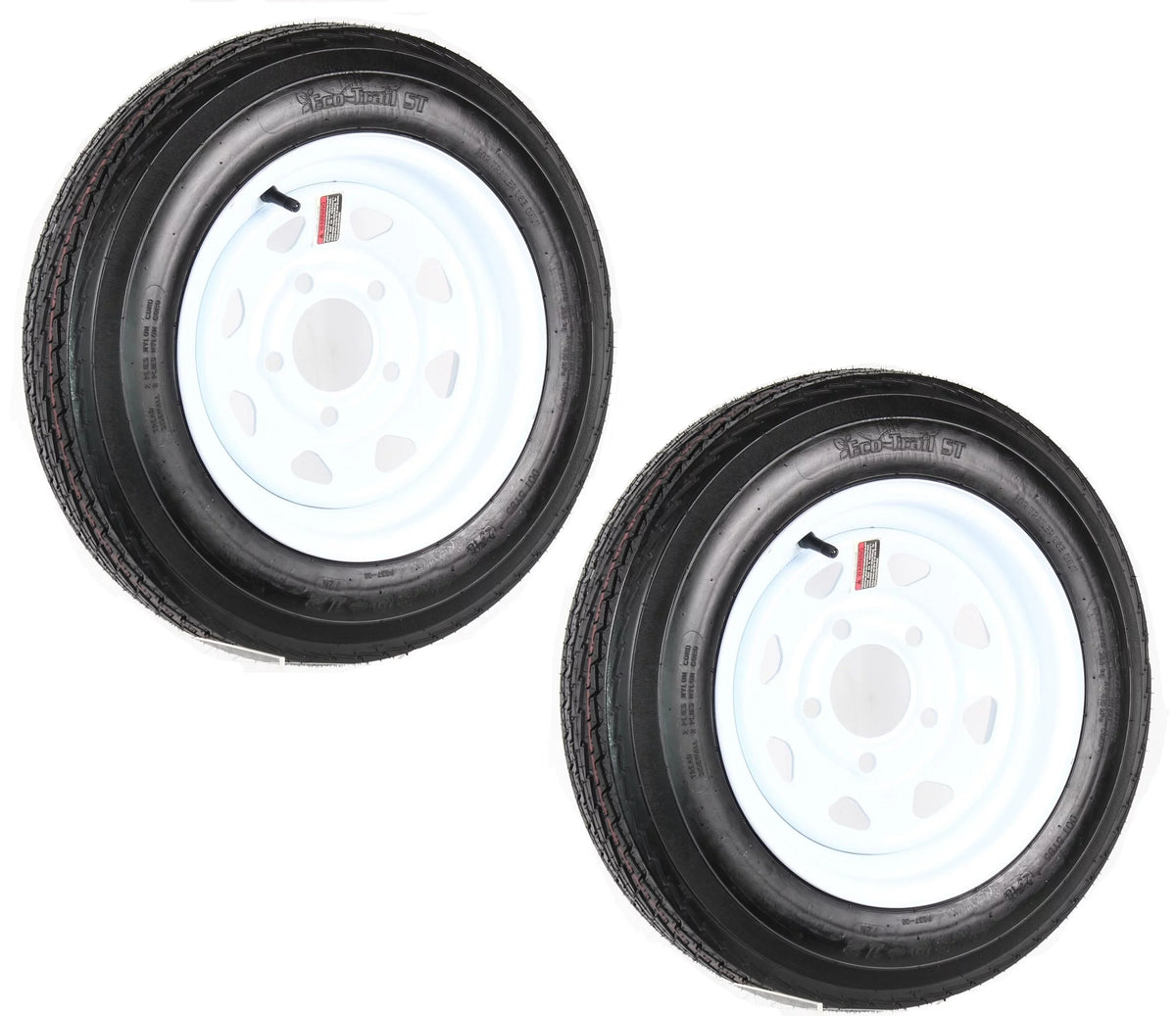 2-Pk Trailer Tire On Rim 480-12 4.80-12 12 LRB 5 Hole White Spoke Wheel D288