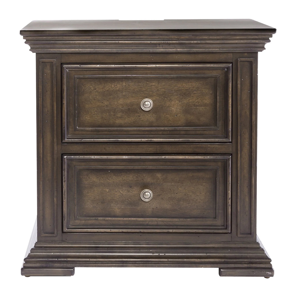 Light Brown 2 Drawer Night Stand with Charging Station Q560