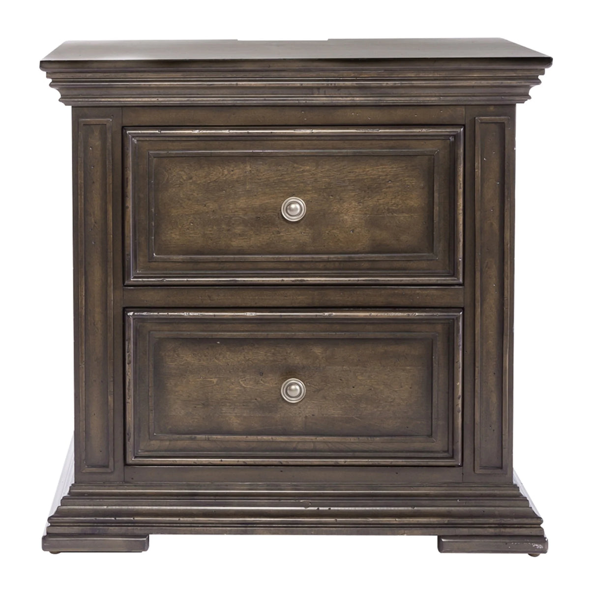Light Brown 2 Drawer Night Stand with Charging Station Q560