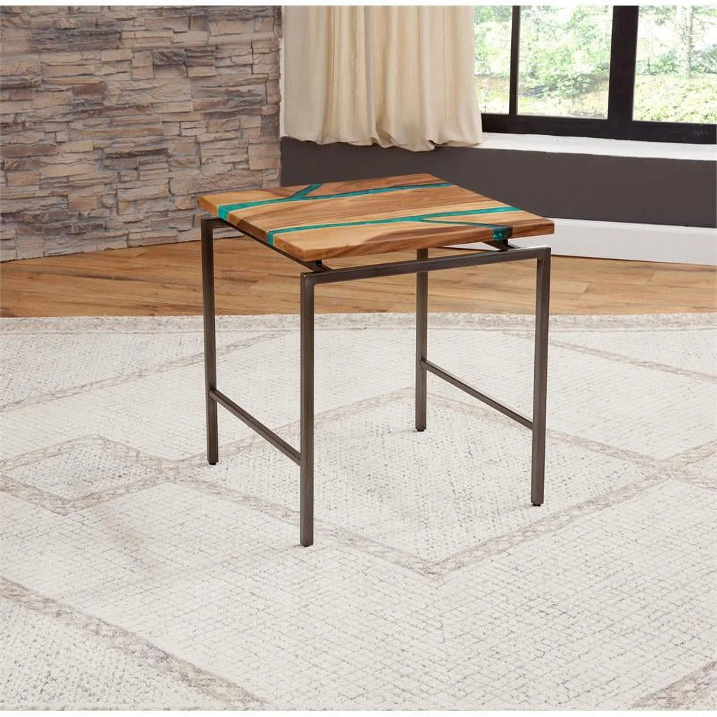 Natural Wood and Emerald Green Inlay End Table T4078