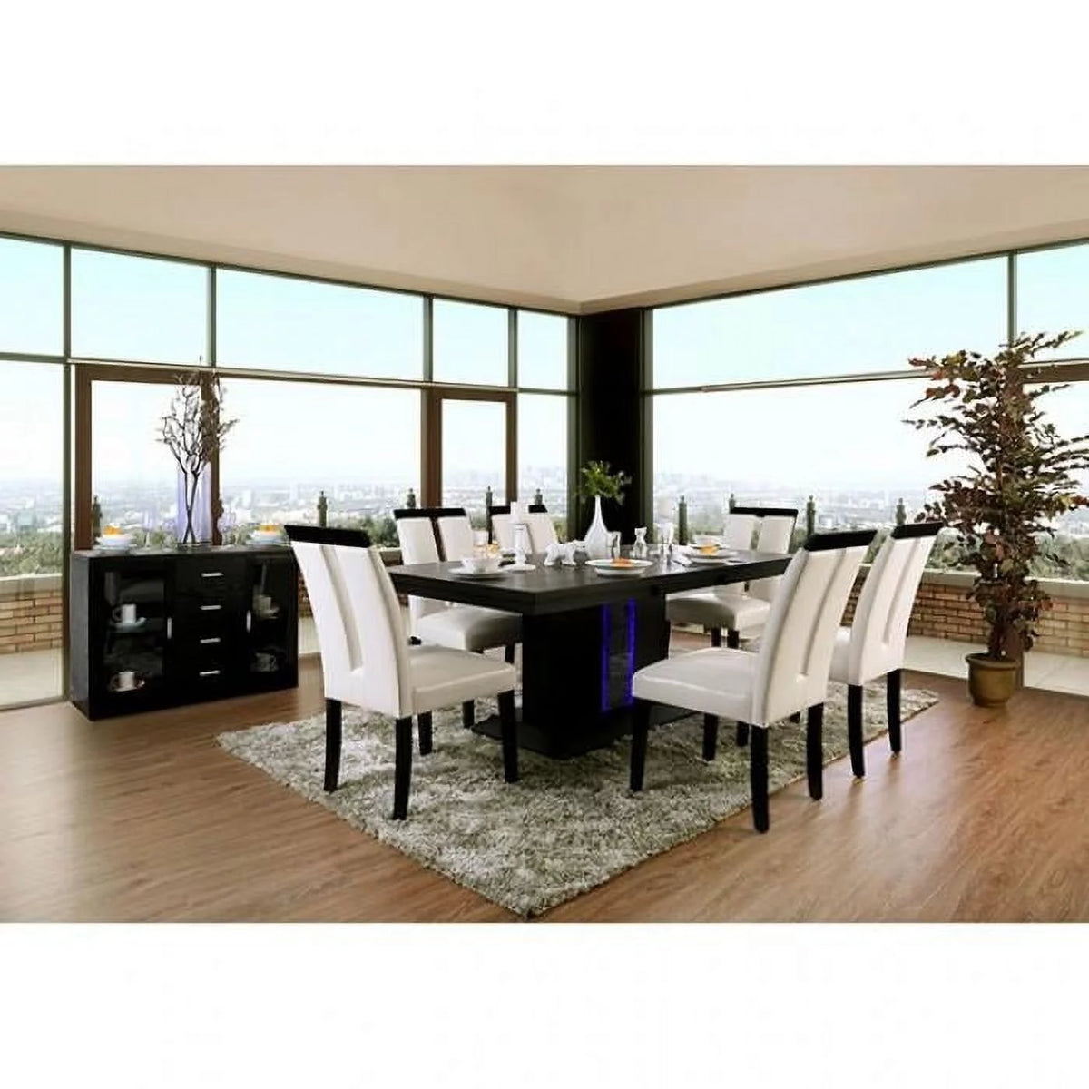Black & White Solid Wood Dining Room Set 8pcs Y648