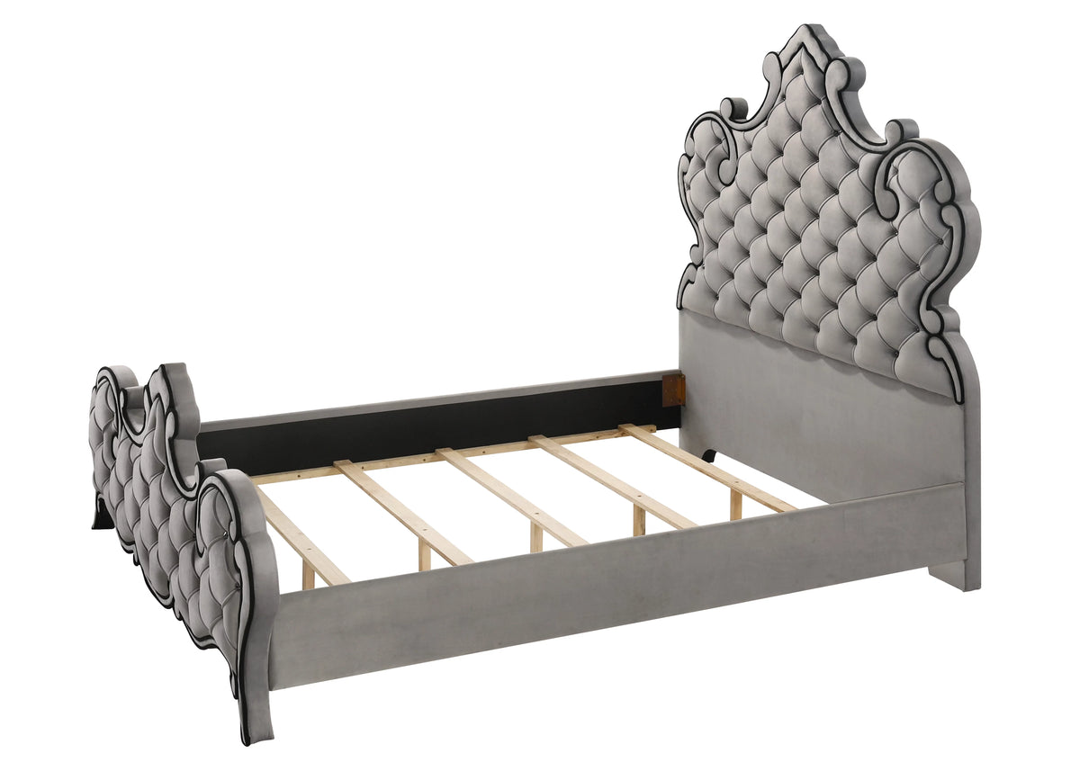 Gray Tufted Velvet Upholstered Queen Panel Bed F321
