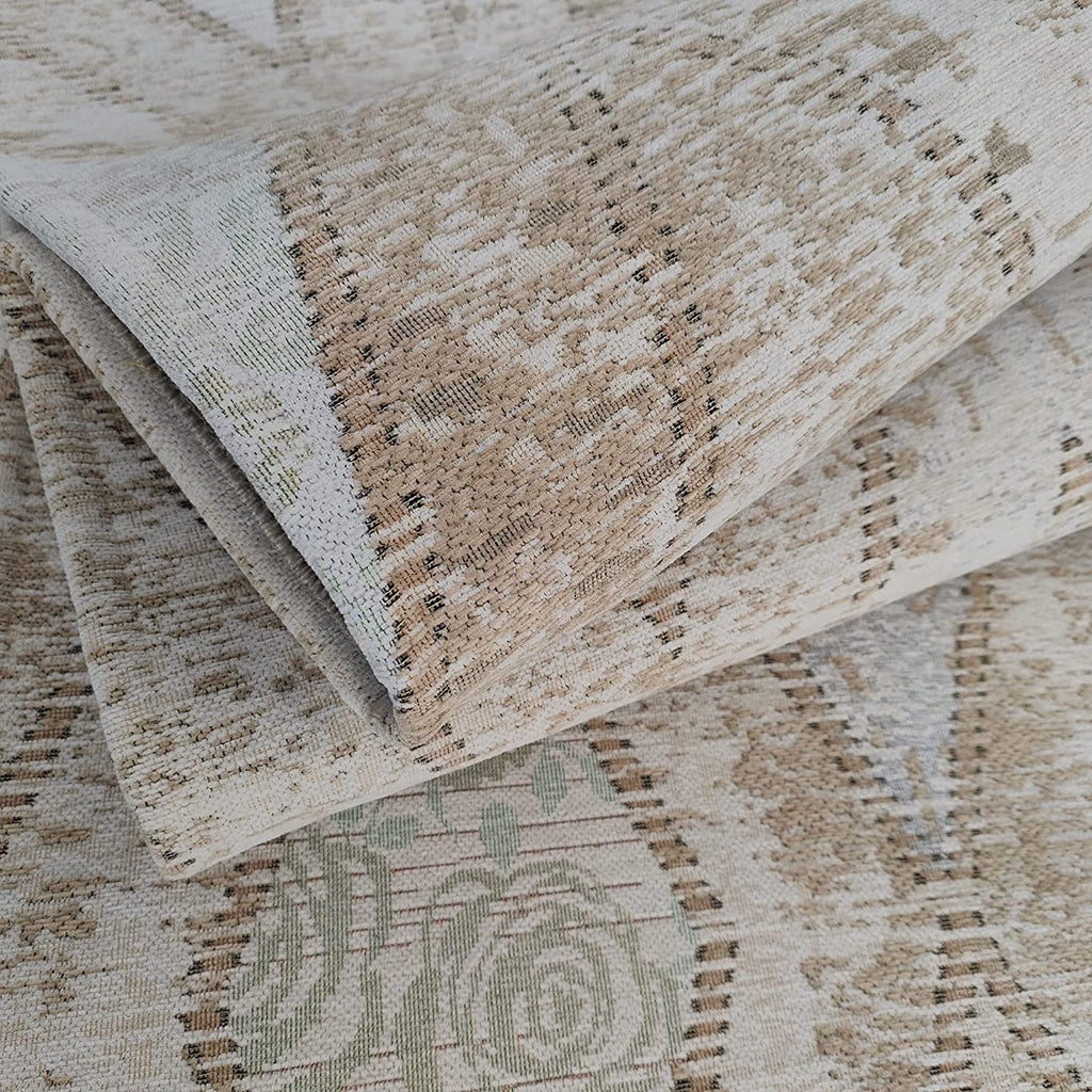 Beige & Cream Flat Weave 2.3'x9' Machine Washable Non Slip Runner Rug W95320
