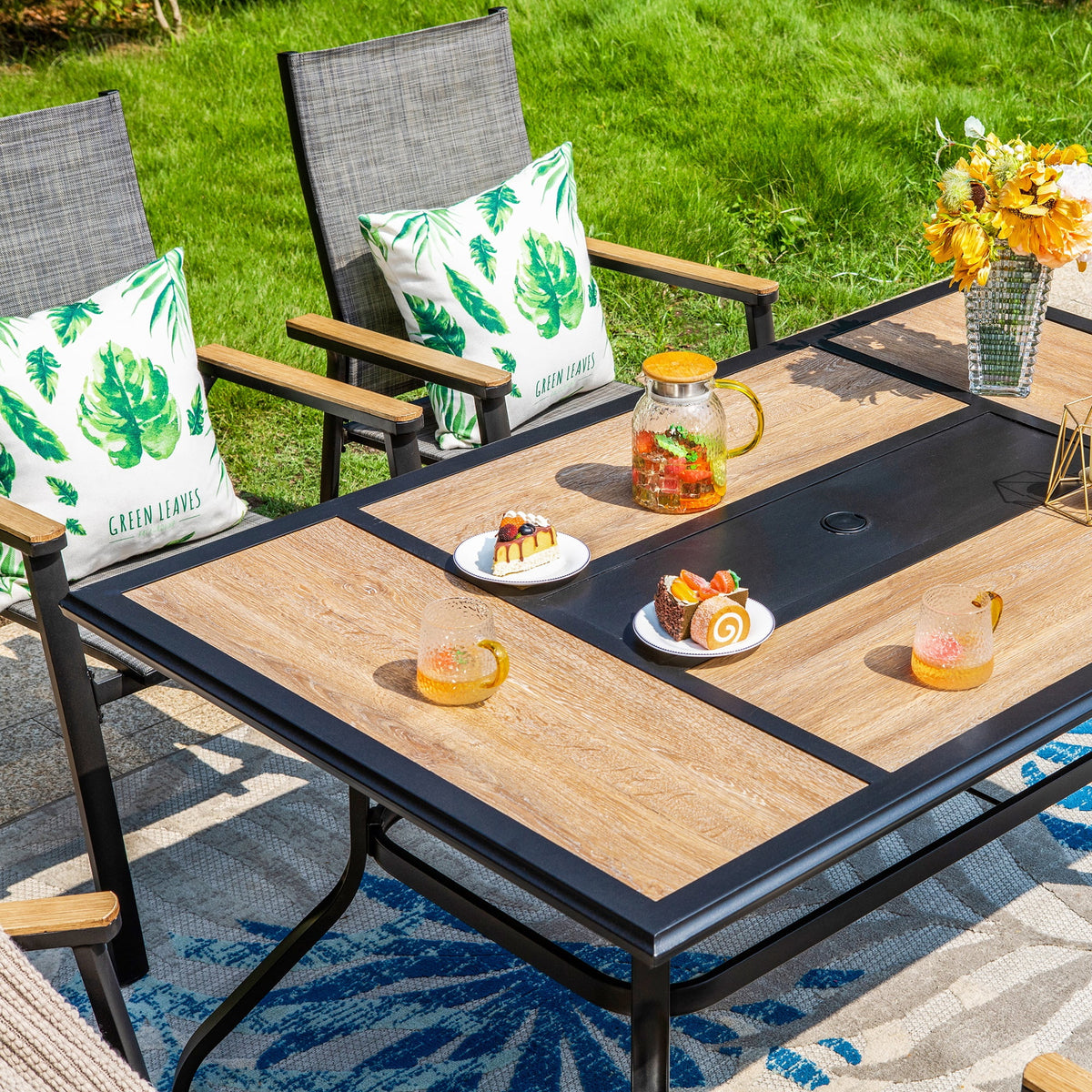 7 Pieces Outdoor Patio Dining Set with Stackable Chairs and Metal Table C2254