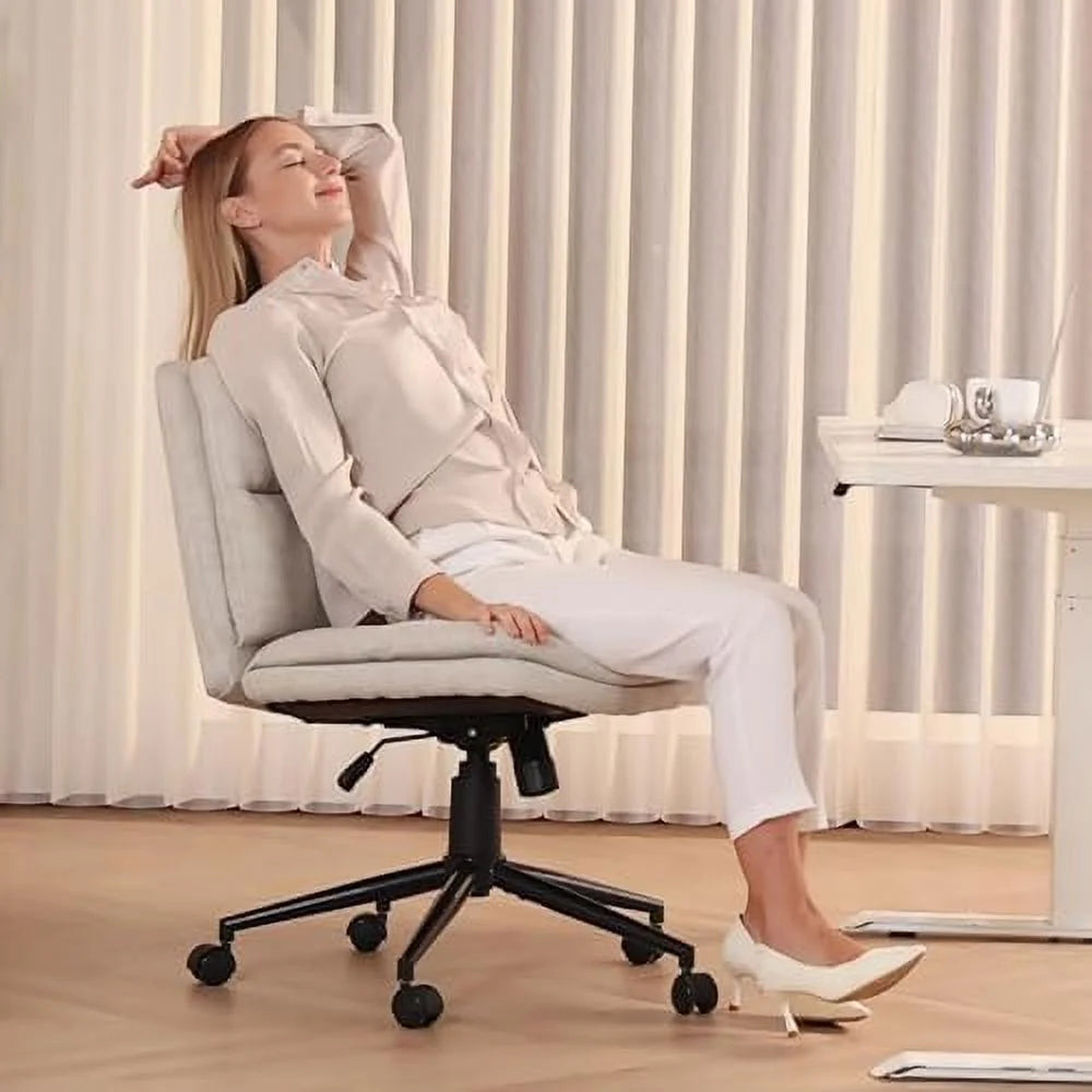 Black Armless Fabric Office Chair with Wheels D42779