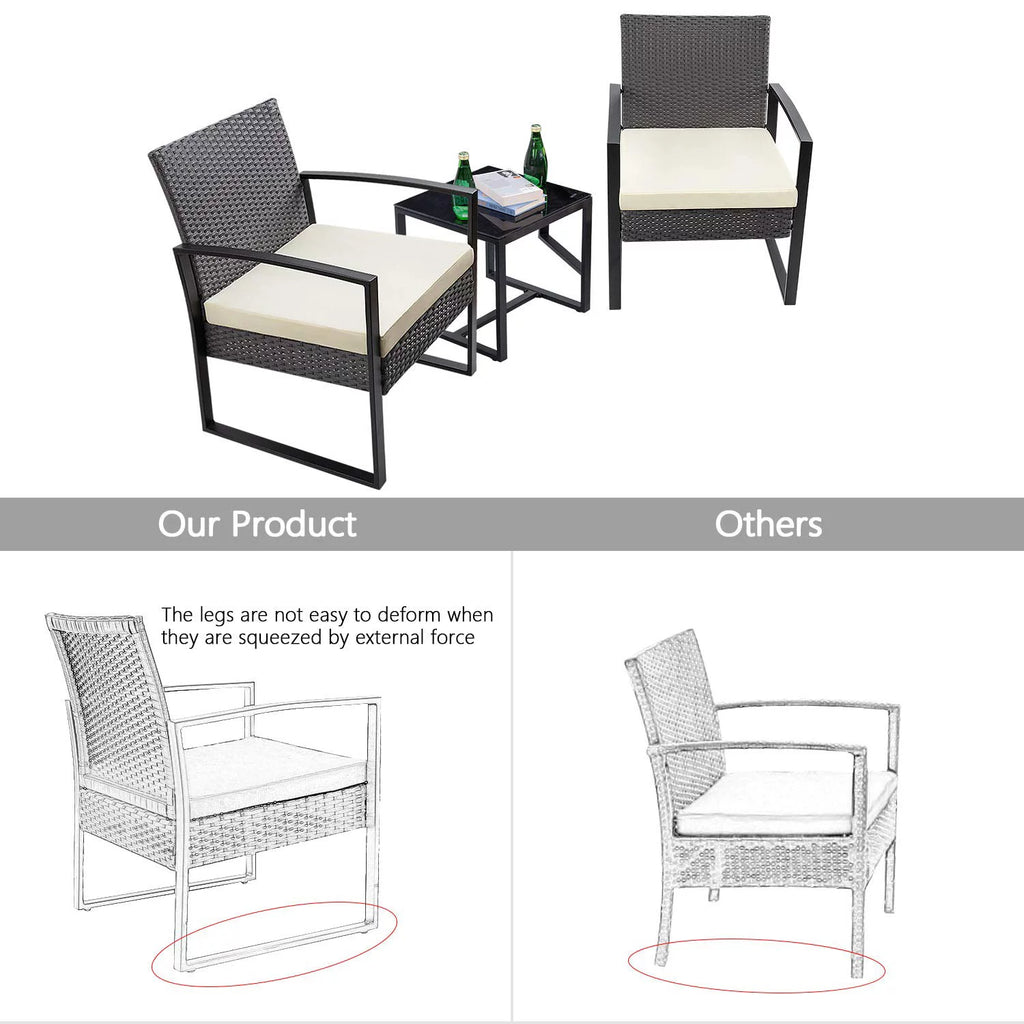 3 Pieces PE Rattan Bistro Set with Coffee Table B730