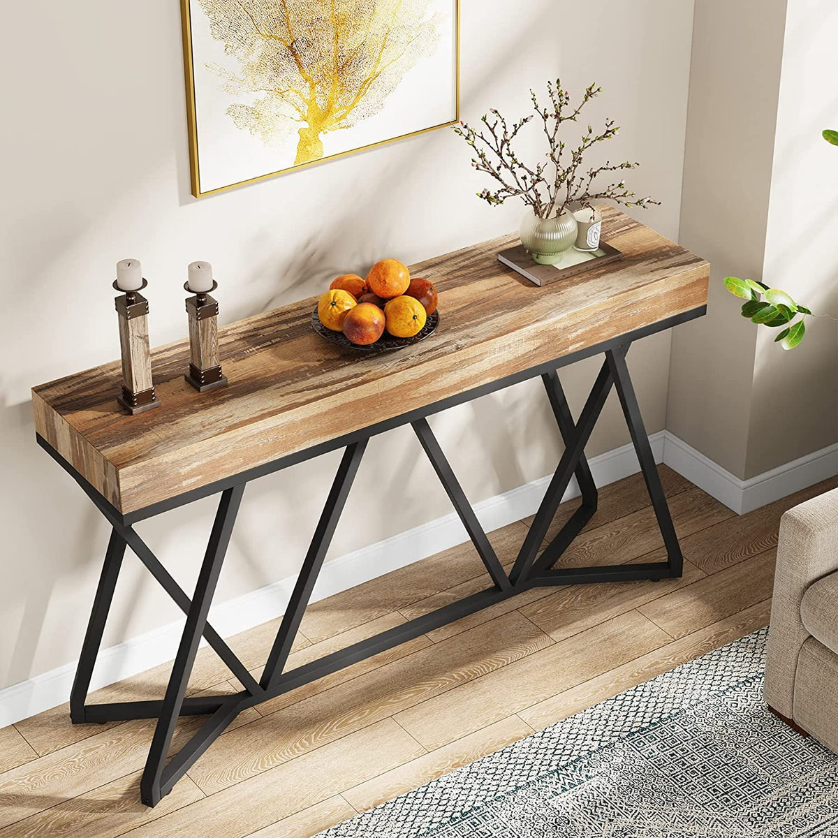 55" Wood Console Table with Metal Base Z7686