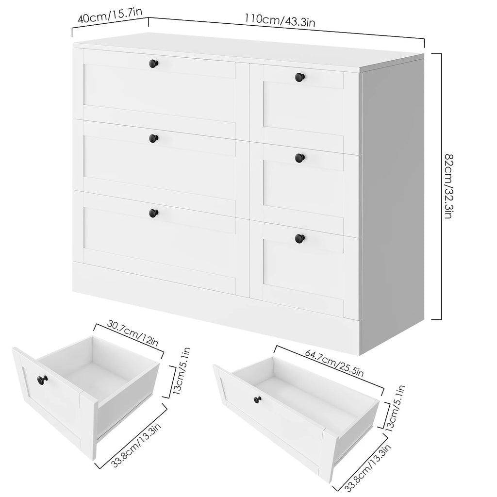 White 6 Drawer Wood Double Dresser C41937