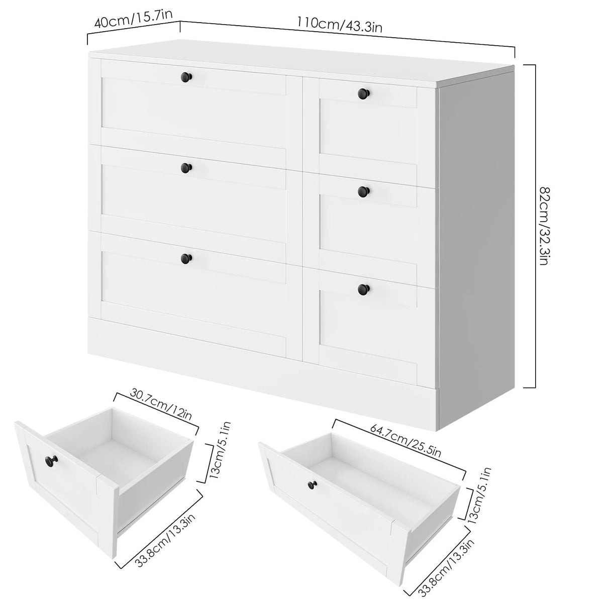 White 6 Drawer Wood Double Dresser C41937