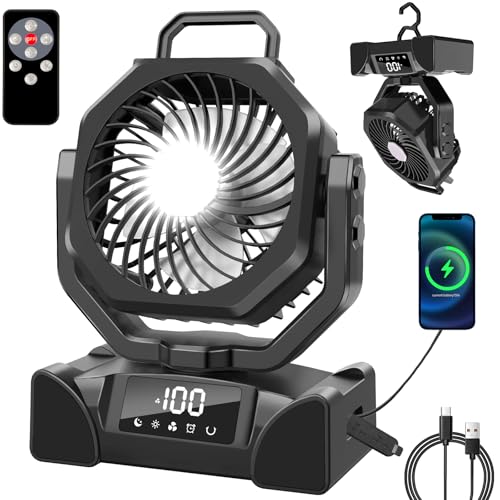 Portable Battery Operated Camping Fan with Remote Control & LED Lantern T292447
