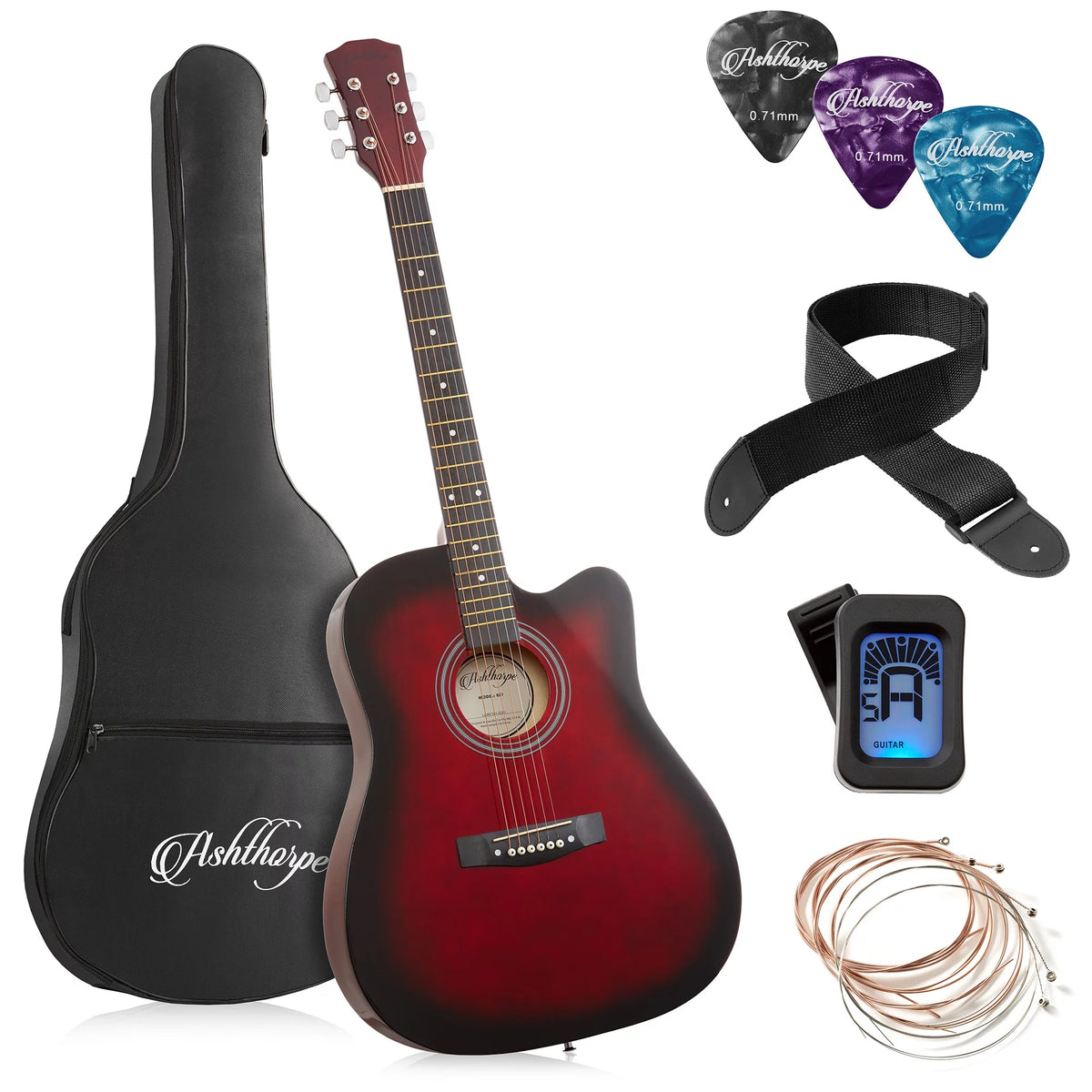 41-Inch Beginner Acoustic Guitar Starter Package, Red W711