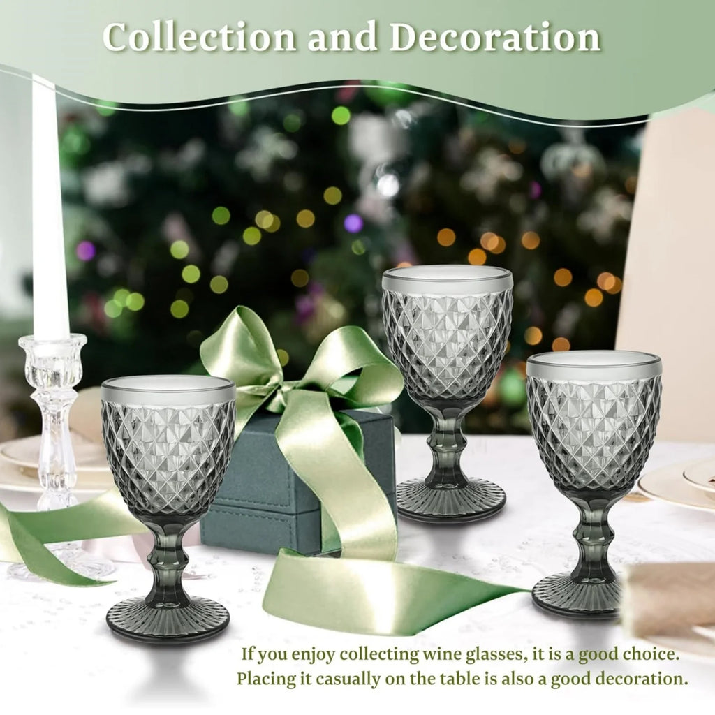 Smoke Gray Diamond Pattern Wine Glass Set of 6 U737642