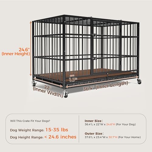 48" 38" Dog Crates with 4 Lockable Wheels, Removable Door and Tray H502723