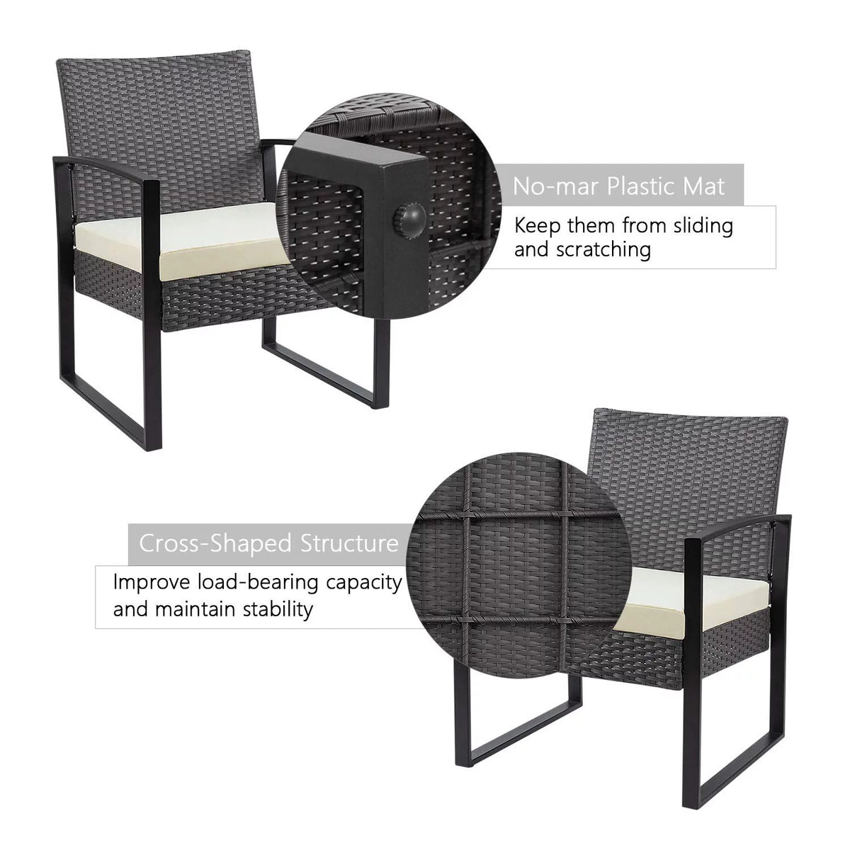 3 Pieces PE Rattan Bistro Set with Coffee Table B730
