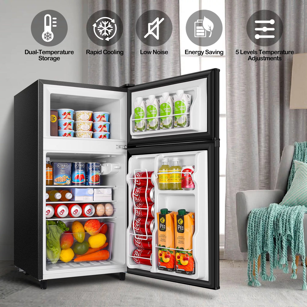 3.5 Cu ft Two Door Mini Fridge with Freezer, Black N77599