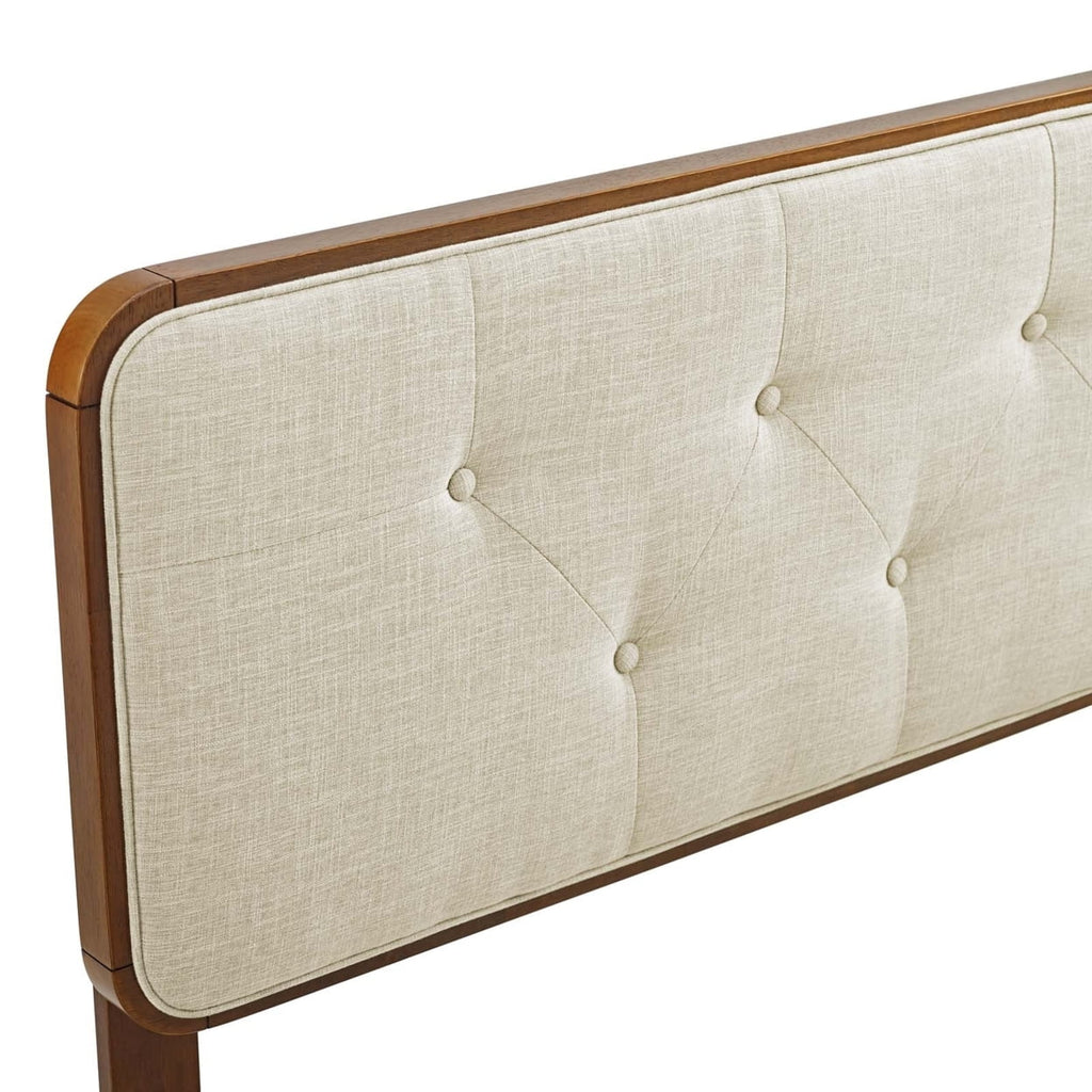 King Fabric and Wood Headboard in Walnut Beige V194