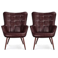 Camel Leather Accent Chairs with Metal Legs R320