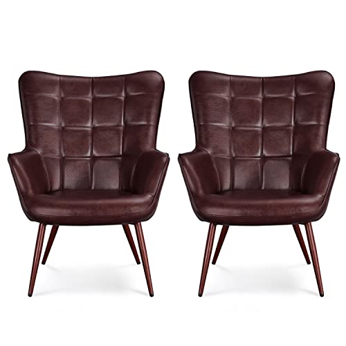 Camel Leather Accent Chairs with Metal Legs R320