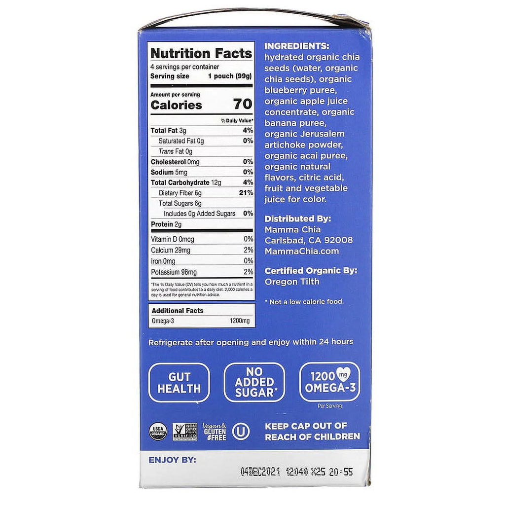 Organic Chia Prebiotic Squeeze Blueberry Acai 3.5 oz Pack of 2 E673155