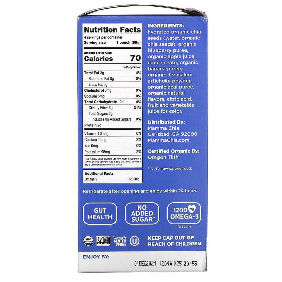 Organic Chia Prebiotic Squeeze Blueberry Acai 3.5 oz Pack of 2 E673155