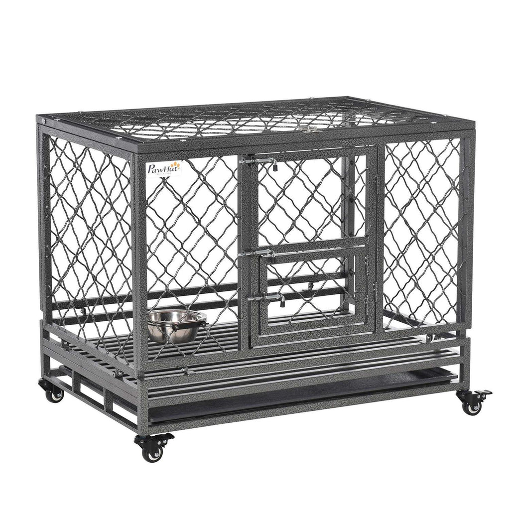 Heavy Duty Dog Crate Metal Kennel and Playpen with Lockable Wheels G412210
