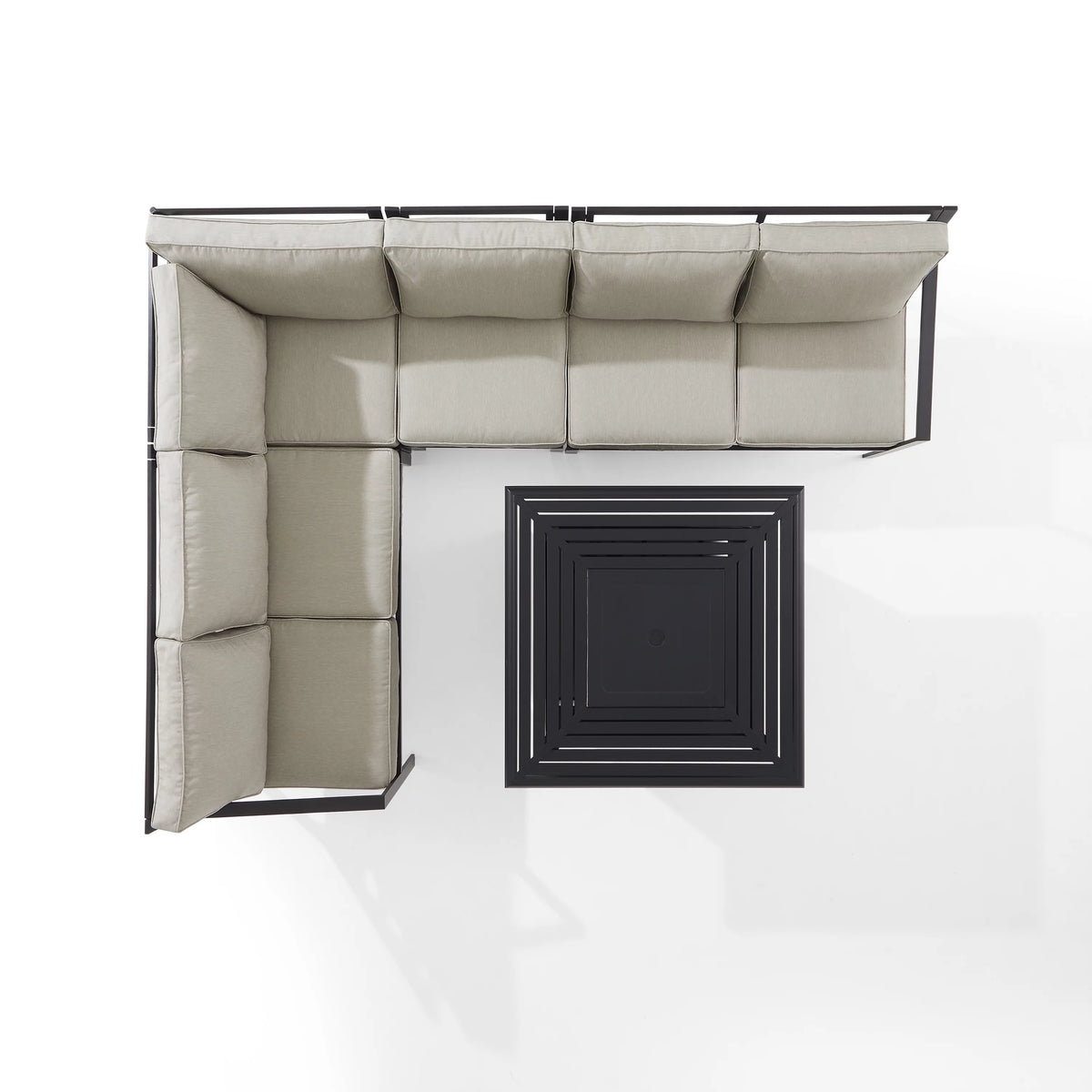 5 Pc Outdoor Metal Sectional Set with Fire Table Taupe Matte Black V55400
