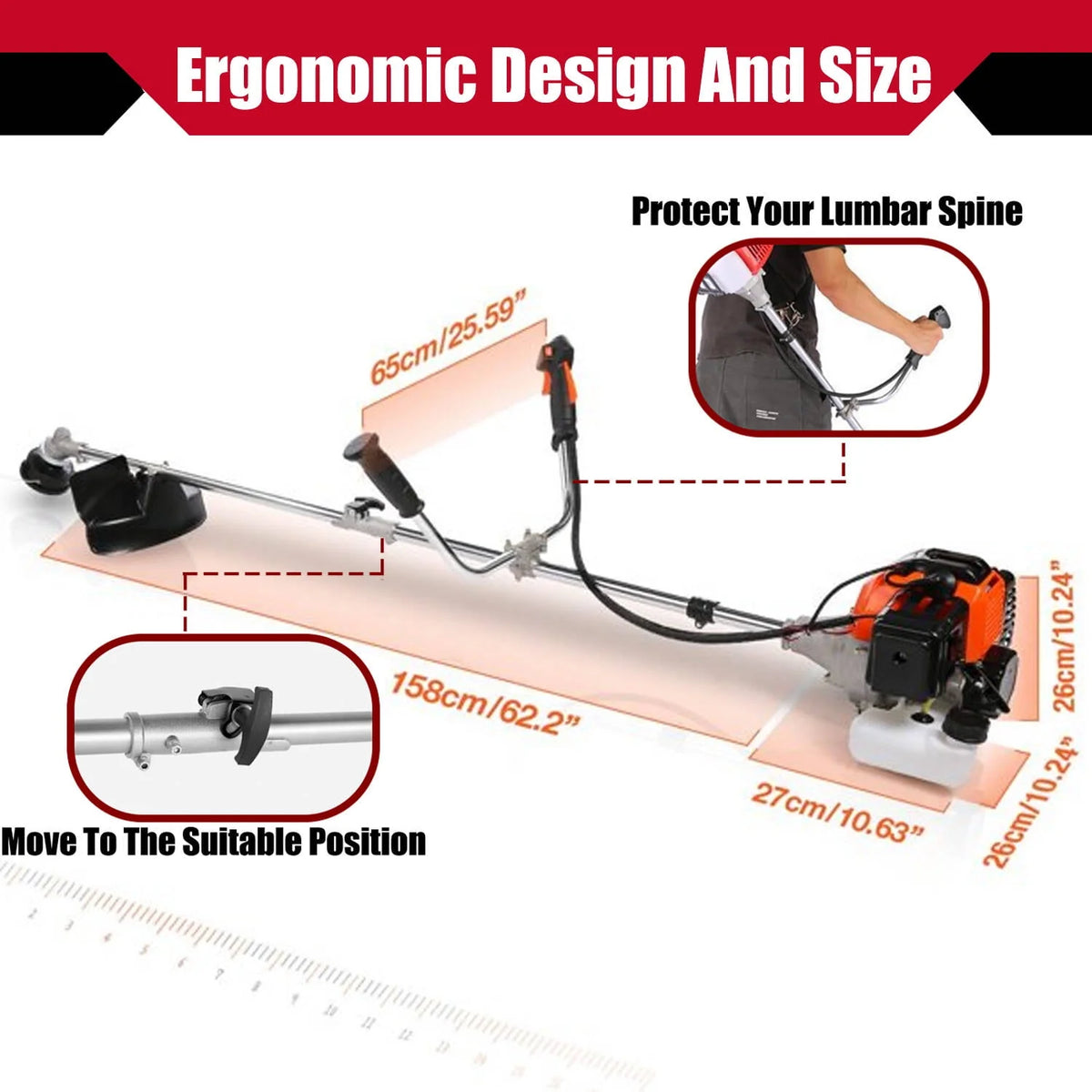 58cc Gas Powered 4-in-1 String Trimmer with 4 Detachable Head Q892