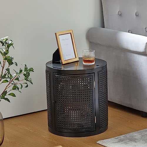 Black 3 Tier Rattan Round Coffee Table with Door U186