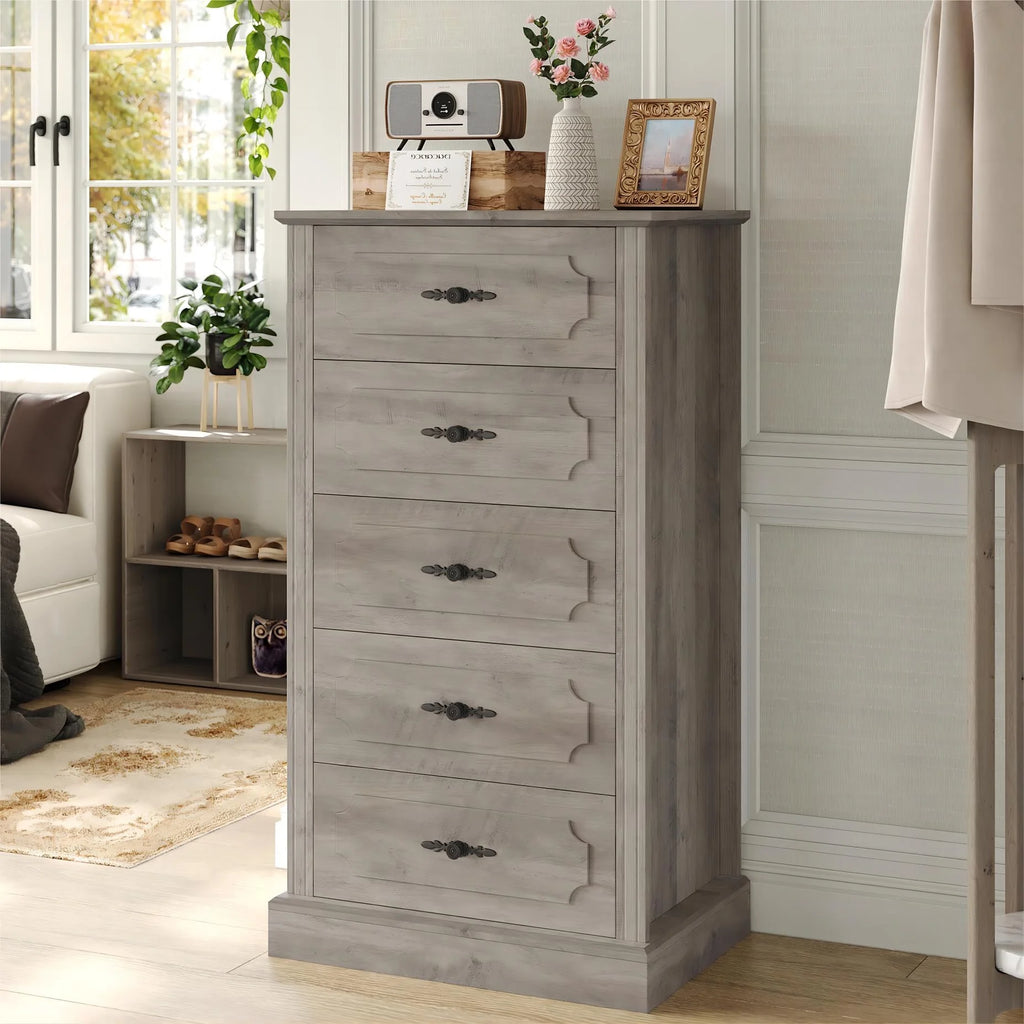 White 5 Drawer Wood Dresser N358