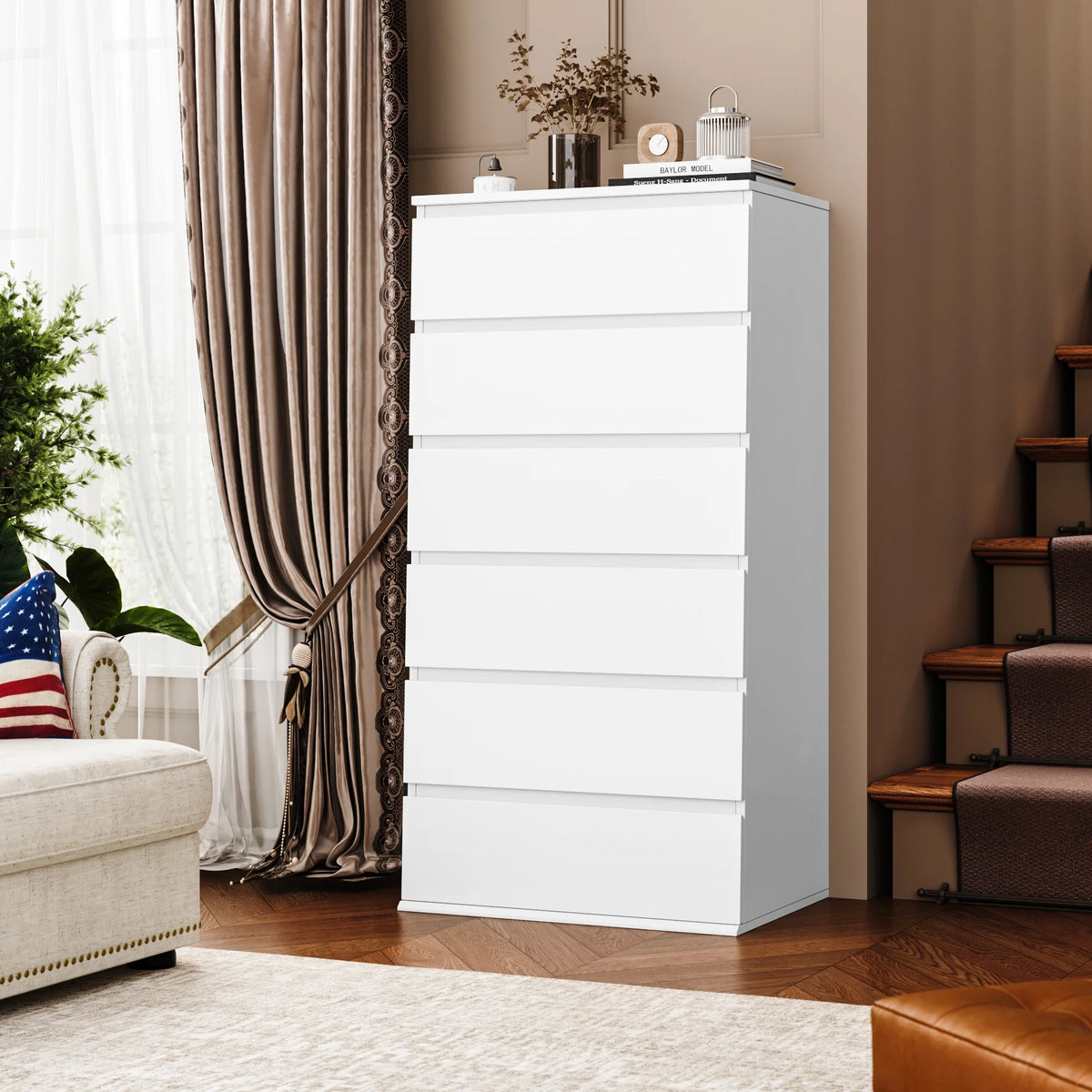 White 5 Drawer Wood Dresser N7836